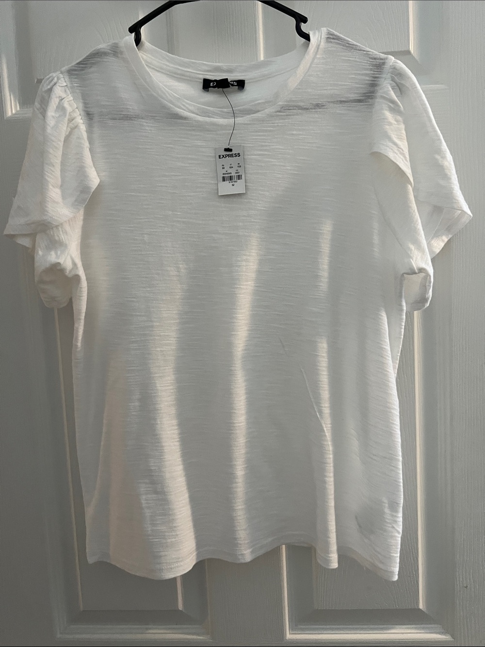 Express White Short-Sleeve Puff Shoulder Crewneck Top